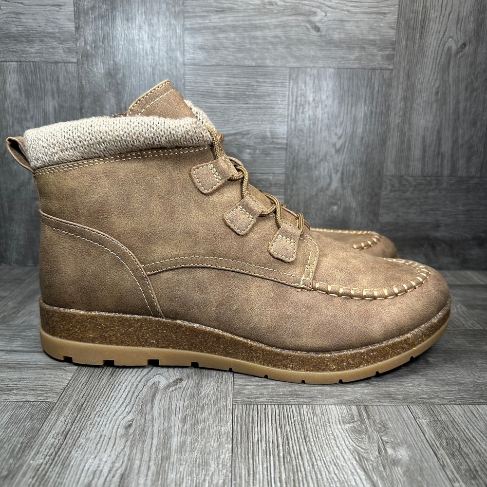Eurosoft Lorelei Boot Women 10 Brown Moc Toe Knit Collar Lace Up Side Zip NEW